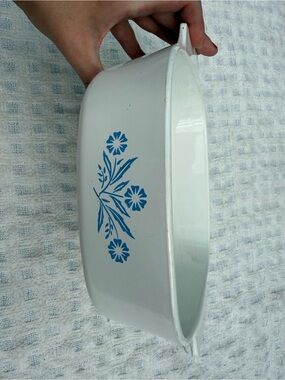 Corningware White Casserole with Blue Floral Motif